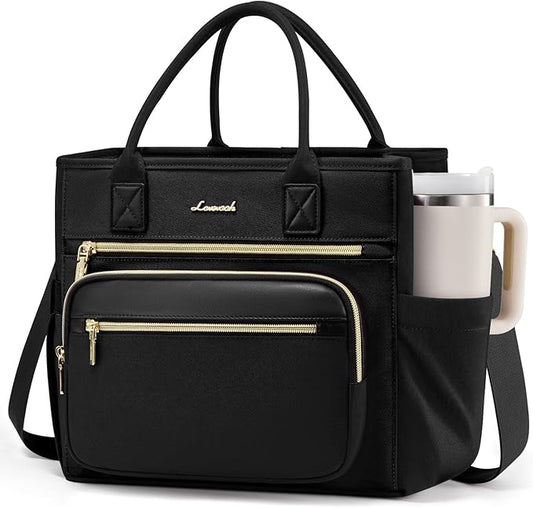 LOVEVOOK Insulated Lunch Bag Women,Wide Opening Adult Lunch Box Women,Leakproof Cooler Bag for Work Picnic Beach Family College,Lunch Teacher Tote Bag with Adjustable Shoulder Strap and Cup Holder