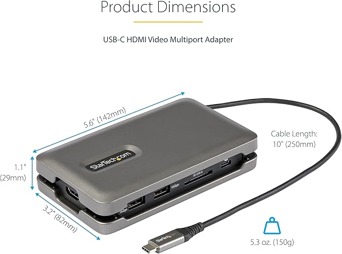 StarTech.com USB-C Docking Station for MacBook Pro M1 M2 M3 M4 and Windows, 4K 60Hz HDMI Video, HDR10, USB 10Gbps Hub, 100W Laptop Charging, GbE, SD - TAA