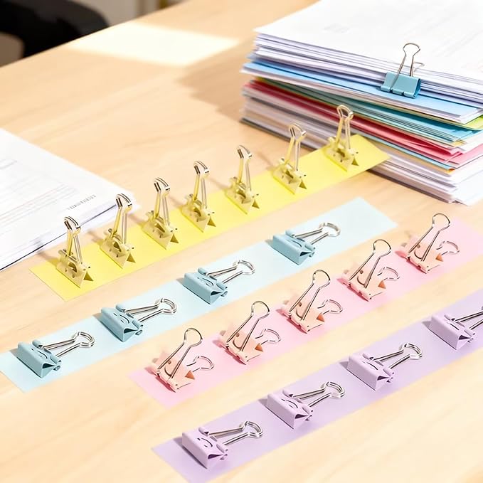 Small Binder Clips, 70 Pack, 3/4 Inch, Standard 19mm, Colorful, Hollowed Smile Design, Capacity 0.31 Inch, Mini Paper Clips, Fold Clamp, Office and School Supplies