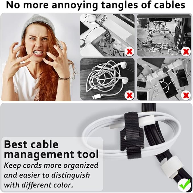 100pcs Cable Ties Reusable All-Black Wire Ties Cable Management Cord Ties Reusable for Electronics Hook and Loop Cable Ties for Computer 6 Inch