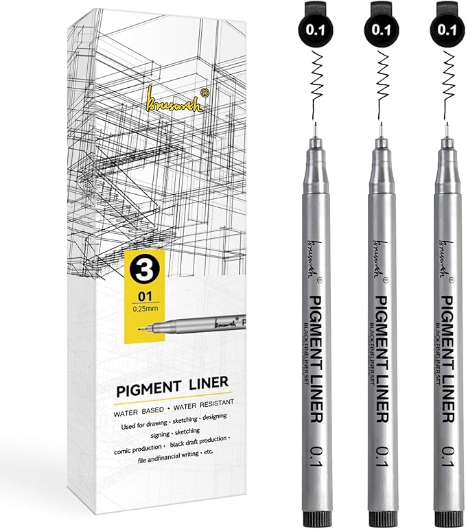 Extra Fine Point Writing Pens: 3 Pack, 0.25mm, Black Micro-Pen Fineliner Waterproof Archival Ink Pens for Art Watercolor, Sketching, Anime, Manga, Design for Beginners & Artists