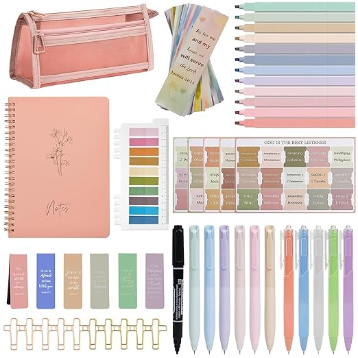 Bible Study Supplies [78 PCS] for Women - Bible Journaling Kit with No Bleed Highlighters & Pens, Bible Tabs Set and Bible Verse Gifts for Scripture Study