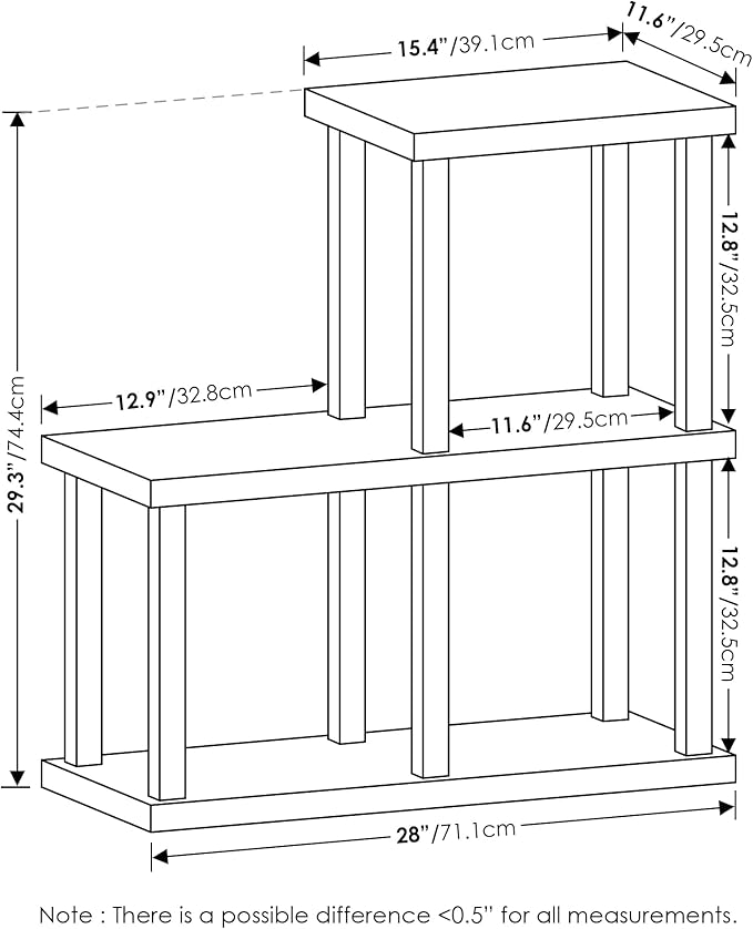 Furinno Turn-N-Tube Storage Shelves, 3-Cube Book Shelf, Accent Display Shelf, Toolless Open Shelves, Square Tubes, for Organization and Storage, Living Room, Garage, Home Office, Dark Americano