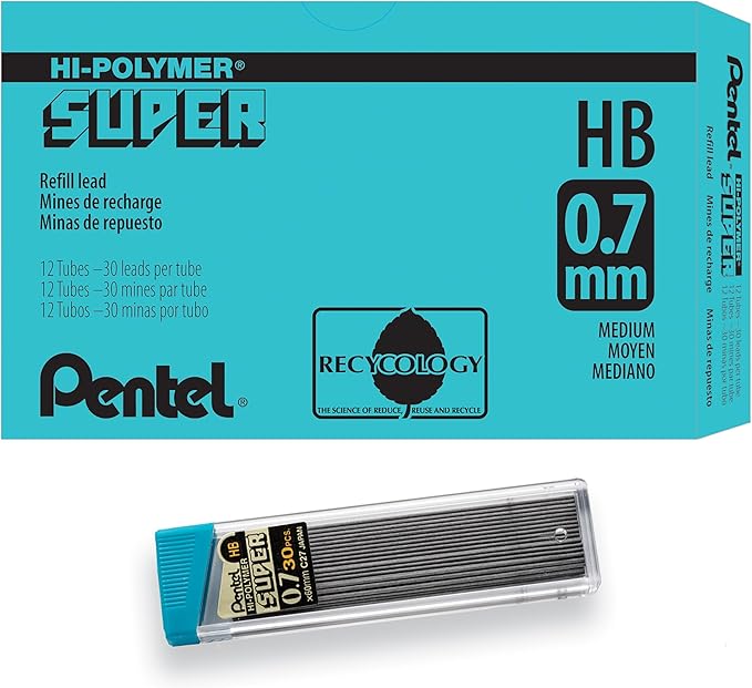 Pentel Super Hi-Polymer Lead Refill, (0.7mm) Medium, HB, 360 Pieces of Lead (C27-HB)