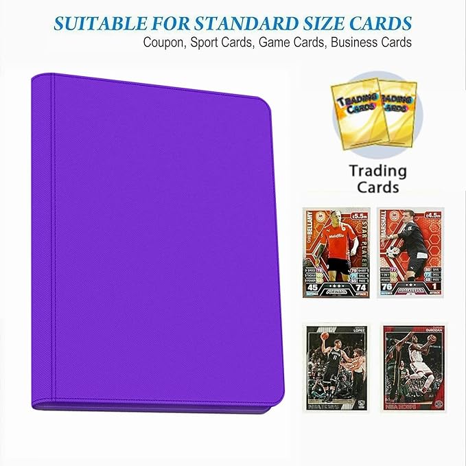 9-Pocket Zippered Trading Card Binder, 864 Pockets Double-Sided Side-Loading Card Organizer Album, PU Leather Card Holder Protector for MTG, TCG, Sports Cards (Purple)