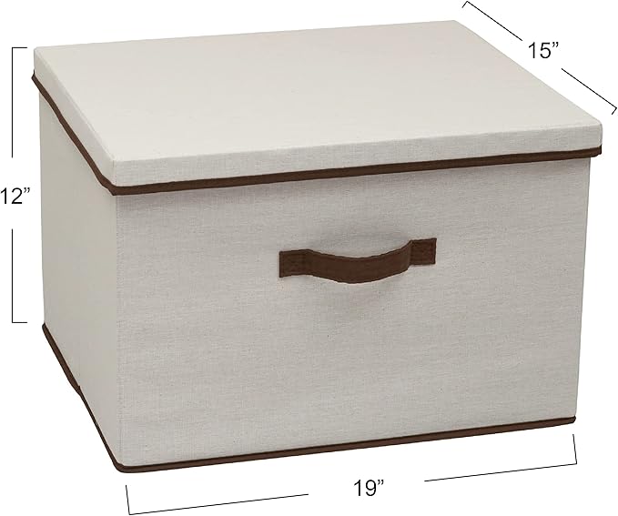Household Essentials Wide Fabric Storage Bin with Lid, 18.5" W x 15" D, Wide-18.5", Natural and Brown