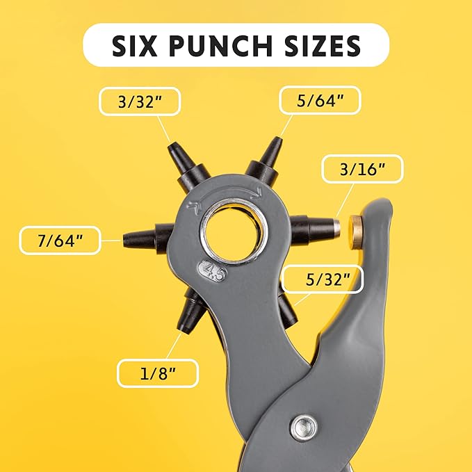General Tools Leather Hole Punch Tool - 6 Multi-Hole Sizes for Leather, Rubber, & Plastic - Hobbies & Crafts 8.5 inches
