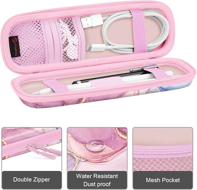 Fintie Holder Case for Apple Pencil Pro, Apple Pencil (USB-C / 1st / 2nd Generation), PU Leather Carrying Bag Sleeve Compatible with Pen, USB Cable, Samsung Stylus, Dreamy Marble