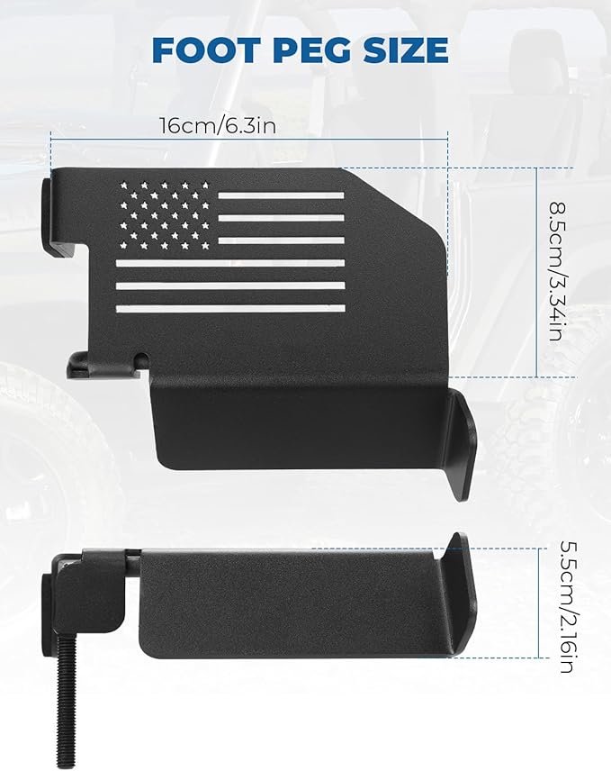 JOYTUTUS Upgraded 120° Wrangler Foot Pegs Compatible with Wrangler TJ 1997 to 2006, Exterior Door Hinge Metal Foot Rest Pedals with US Flag Pattern