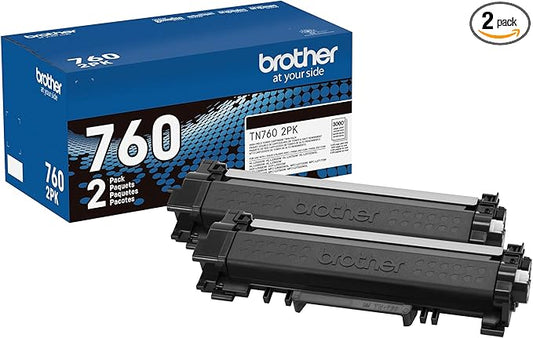 Brother Genuine High-Yield Black Toner Cartridge Twin Pack TN760 2Pk, TN7602PK,2 Pack