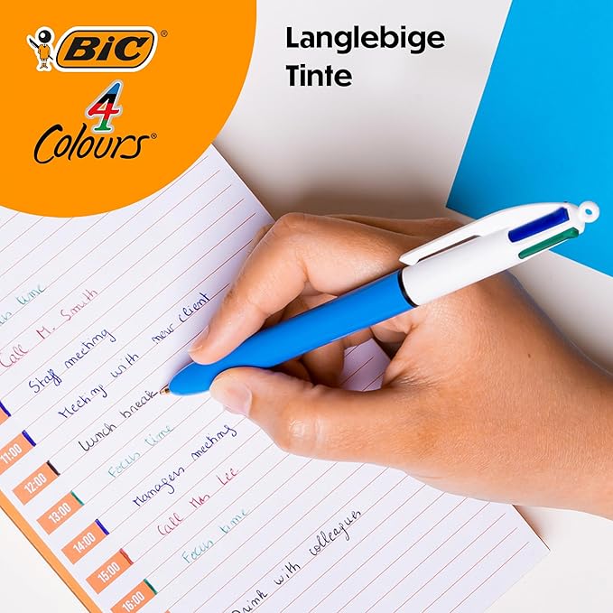 BIC 4 Colours Original Retractable Ballpoint Pens, Multi Coloured All in One, Green, Blue, Red, Black, 12 Pens Per Pack