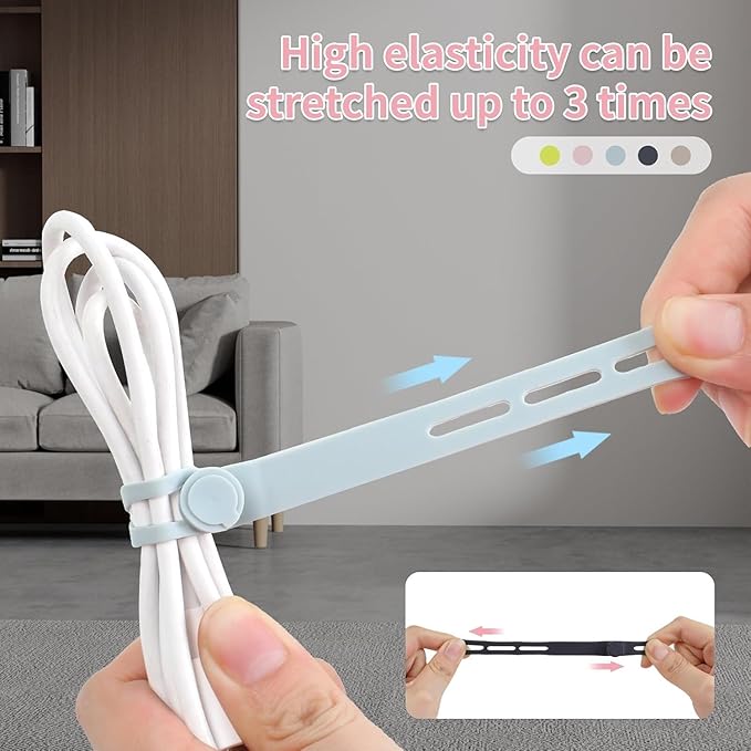 Oligei 50 Pcs Silicone Cable Ties, Cable Ties Reusable, High Elasticity Cord Wraps for Electrical Cords, Cord Organizer for Earphone, Phone Charger(Colorful)