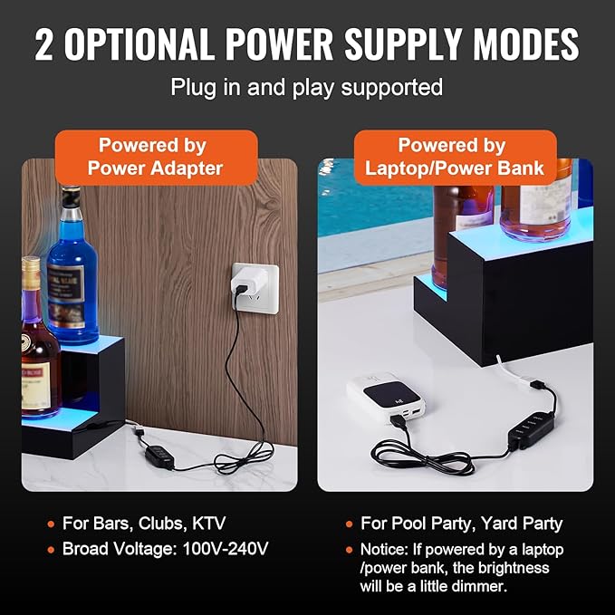 VEVOR LED Lighted Liquor Bottle Display, 2 Tiers 72 Inch Commercial Illuminated Home Bar Shelf, 2 Steps Whiskey Rack Stand, Acrylic Drink Shelves with RF Remote & App Control, and Multicolor Light