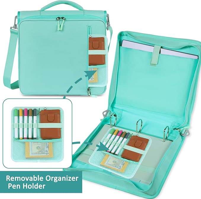 2 Inch 3 Ring Zipper Binder with Multi-Pocket, 6-Tab Expandable File Folder, Fits 14” Laptop, Zipper Bag Fits 500 Sheet Capacity with Handle & Shoulder Strap(Green)