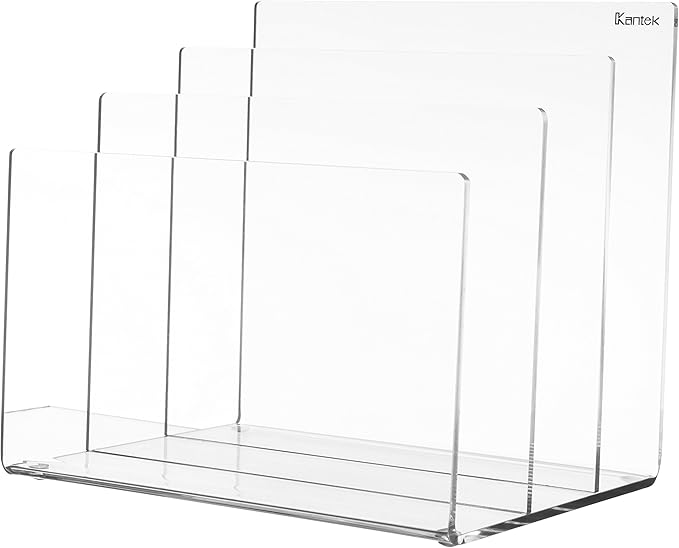 Kantek Clear Acrylic Desk File, 3 Sections, Letter To Legal Size Files, 8" X 6.5" X 7.5", Clear