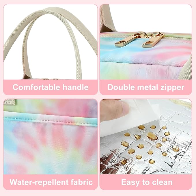 CAMTOP Lunch Box for Women Men Insulated Lunch Bag Lunch Tote Bag Leakproof Thermal Cooler Large Capacity for Travel Work School Picnic (Tie pink)