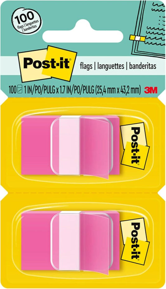 Post-it Flags, 50/Dispenser, 2 Dispensers/Pack, 1 in Wide, Bright Pink (680-BP2)