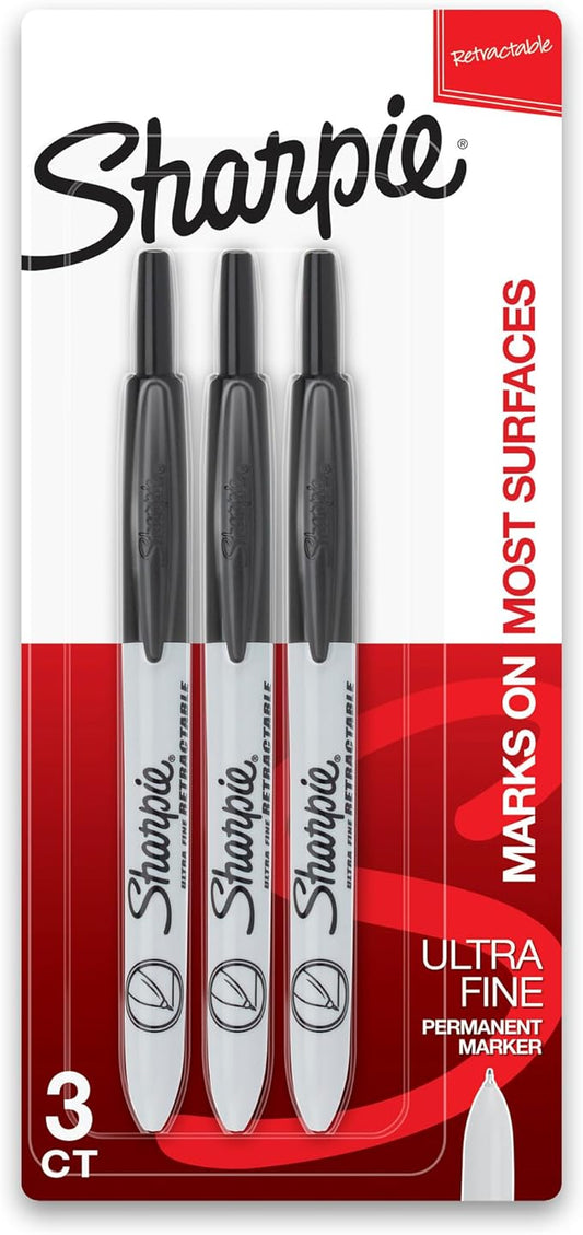 Sharpie Retractable Permanent Markers, Ultra Fine Point, Black, 3 Count