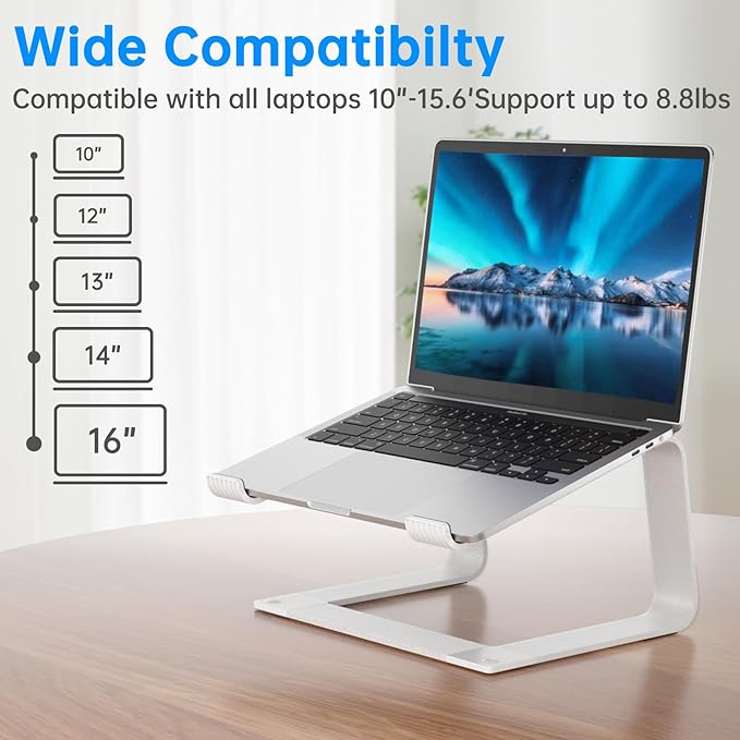 GleYo Laptop Stand for Desk Detachable Aluminum Computer Riser Portable Metal Notebook Webcam Stand Holder Compatible with MacBook Air, Pro, Dell, HP, Lenovo and All 10-16" Laptops, Silver