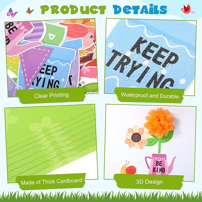 73 Pcs Flower Bulletin Board Decoration Set with 3D Paper Flower Never Stop Growing Classroom Decor Inspirational Bulletin Board Decor for Motivational Classroom School Home Chalkboard Wall