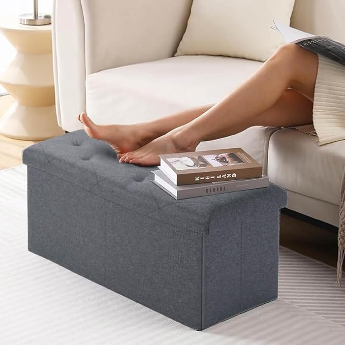 FLEXIMOUNTS 43'' Folding Storage Ottoman Bench, Ottoman Foot Rest Storage Chest for Living Room, Bedroom, Entryway, Grey