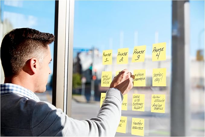 Post-it 100% Recycled Paper Super Sticky Notes, Canary Yellow, 3 in. x 3 in., 24 Sticky Note Pads, 70 Sheets per Pad, New Year Organization or Second Semester School Supplies