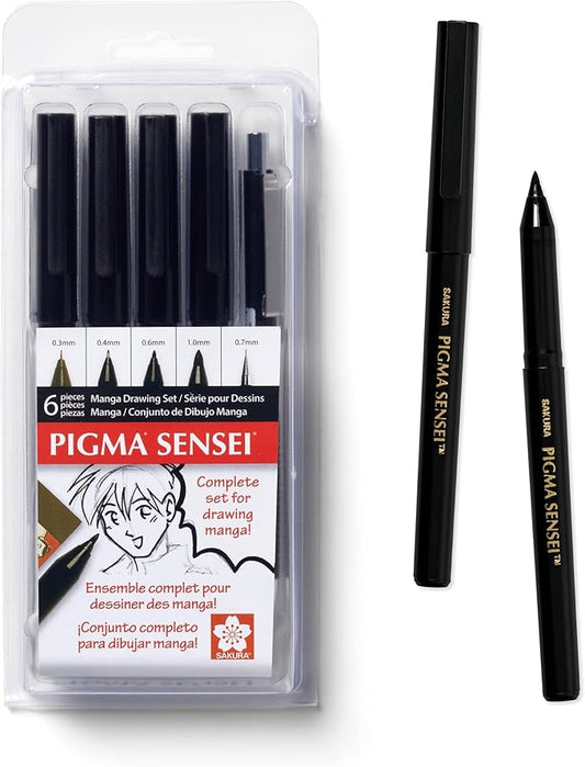 SAKURA 50200 Pigma Sensei Manga 6-Piece Drawing Kit, Black