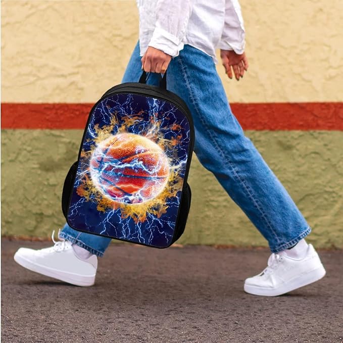 CLOHOMIN Lightning Basketball Backpack with Lunch Box for Boys 10-12, 3 in 1 Big Capacity School Book Bag Set for 6th Grade Insulated Lunch Bag for Middle School Bookbag and Pencil Bags Lunchbox