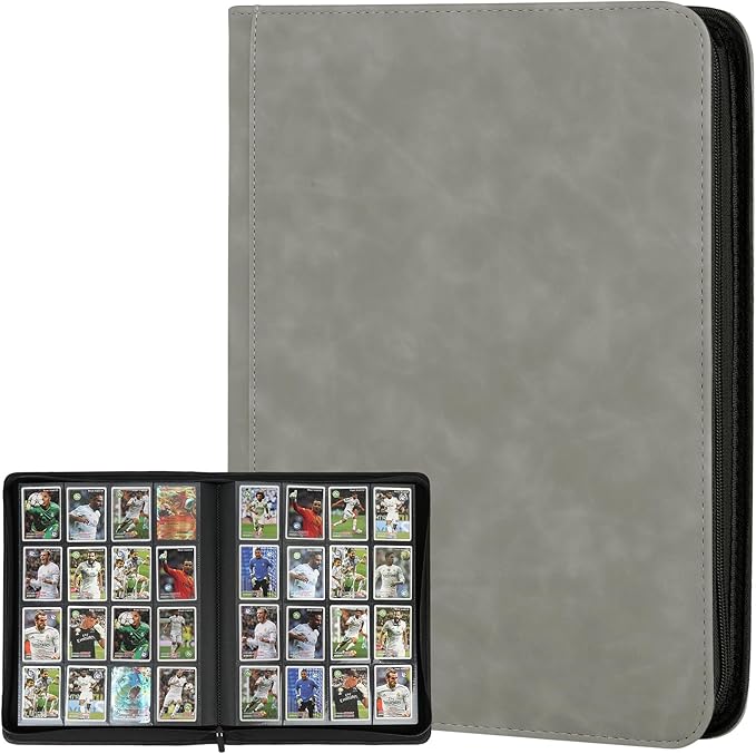 Trading Card Binder 16 Pocket, GERMUN PU Cover Card Binder for 1000+ Cards, Premium Trading Card Holder Folders, Double Sided Pocket Card Album for MTG, TCG (Marble Grey)