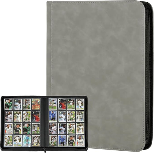 Trading Card Binder 16 Pocket, GERMUN PU Cover Card Binder for 1000+ Cards, Premium Trading Card Holder Folders, Double Sided Pocket Card Album for MTG, TCG (Marble Grey)