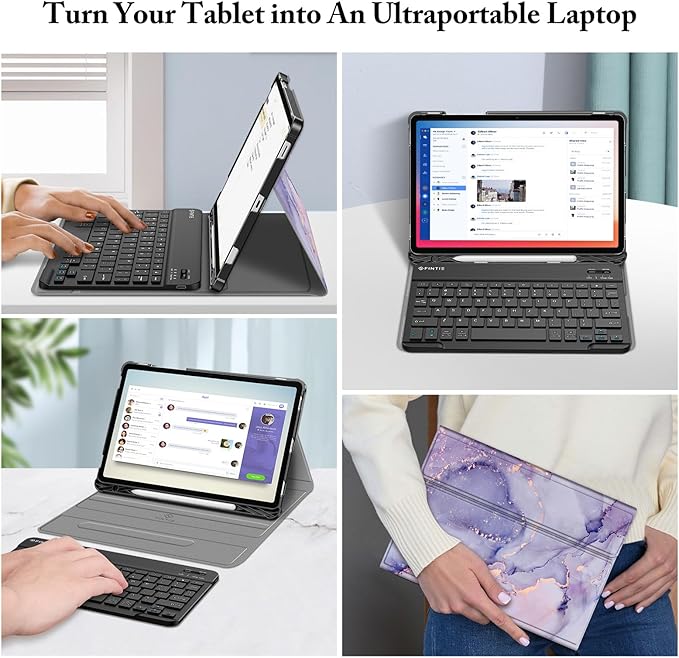 FINTIE Keyboard Case for Samsung Galaxy Tab S10 Lite/ S10 FE/ S9 FE 5G 10.9 Inch/Tab S9 11 Inch with S Pen Holder, Slim Stand Cover Detachable Wireless Bluetooth Keyboard, Lilac Marble