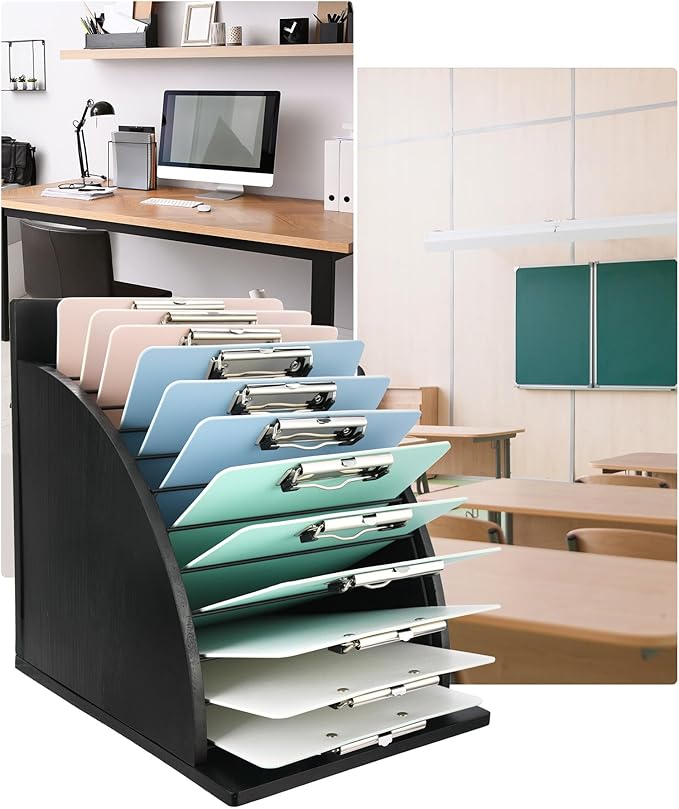 HULISEN Clipboard Holder, Wooden Clipboard Organizer with Raised Side Panel, Clip Board Storage Rack for Classroom and Office, Clip Boards not Included, Black