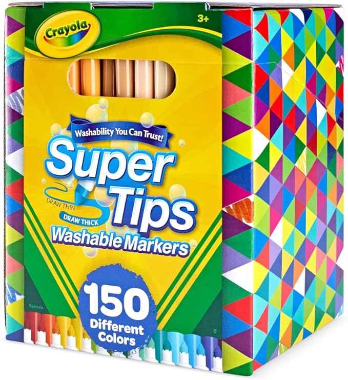 Crayola Super Tips Marker Set (150ct), 2-in-1 Fine Point & Broad Line Markers for Kids, Gifts for Kids, Colored Markers for Coloring Books, 3+