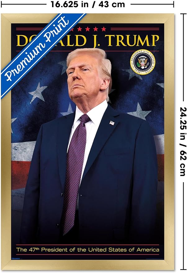 President Donald Trump - 47th President Wall Poster, 22.4L" x 14.7W", Gold Framed Version