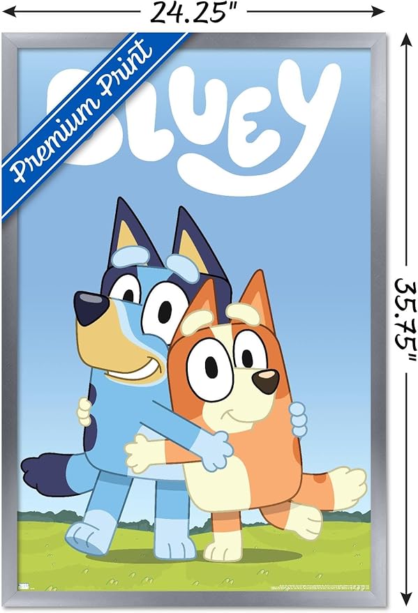 Bluey - Hug Wall Poster, 34L" x 22.4W", Silver Framed Version