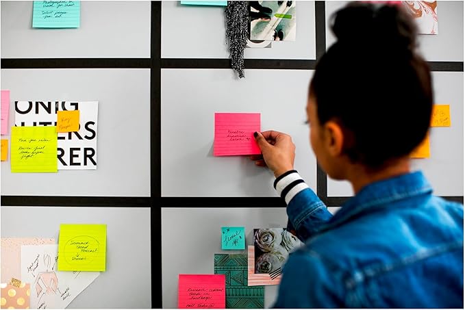Post-it Super Sticky Lined Notes, 4 Sticky Note Pads, 4 x 4 in., Ideal for Organization in Your Dorm, Home or Office, Energy Boost Collection