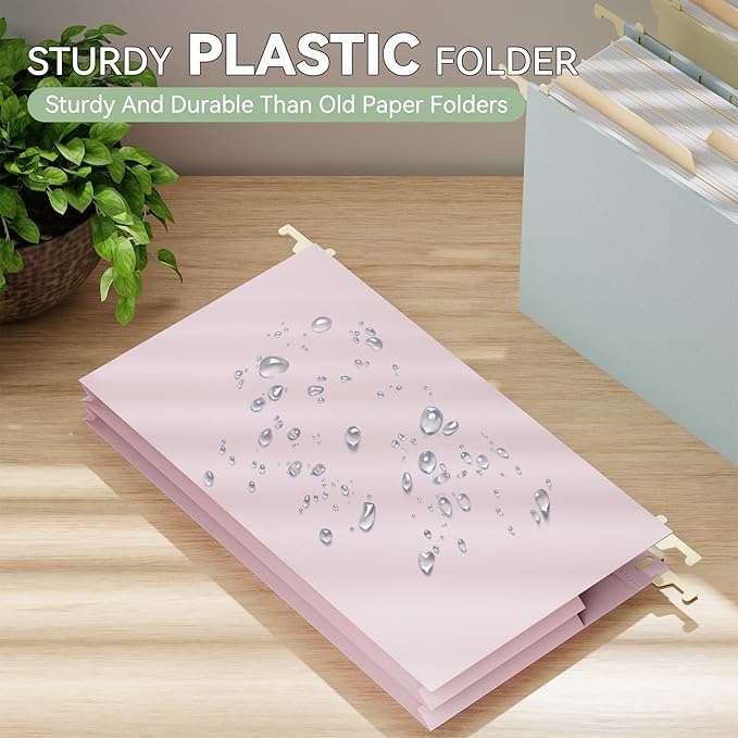 Extra Capacity Plastic Hanging File Folders Legal Size, 6 Pack Reinforced Legal Hanging Folders with 3 Inch Expansion,Heavy Duty Filing Cabinet Folders,Designed for Bulky Files, Pastel Color