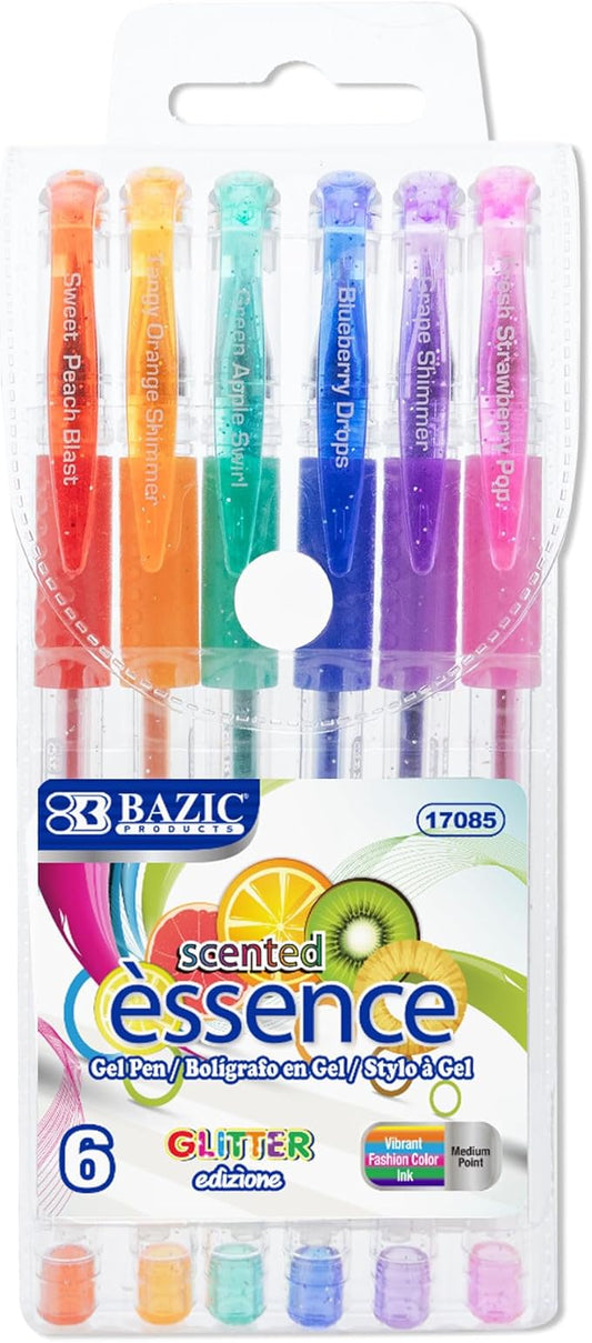 BAZIC Products Essence Scented Glitter Color Gel Pen, Comfort Grip Acid Free Smooth Writing for Drawing Coloring Greeting Card Art Gift (6/Pack), 144-Packs