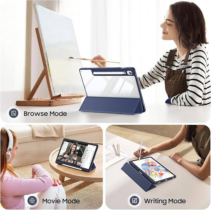 Fintie Hybrid Slim Case for Samsung Galaxy Tab S10 Lite/ S10 FE/ S9 FE 10.9 Inch/Tab S9 11 Inch with S Pen Holder, Shockproof Cover with Clear Transparent Back Shell, Auto Wake/Sleep, Navy