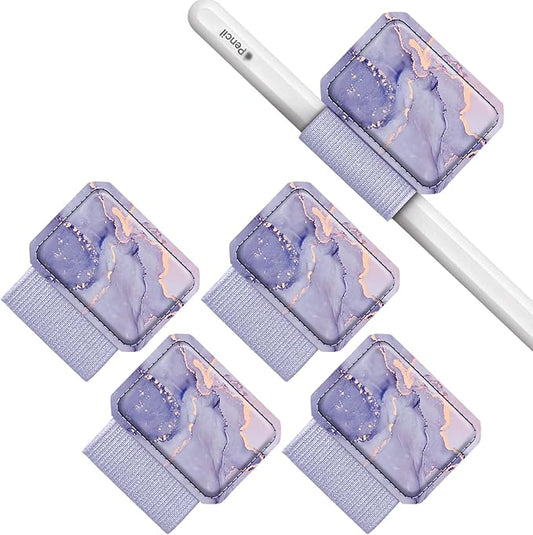 Fintie 4 Pack Pen Loop Holder for Apple Pencil Pro, Apple Pencil (USB-C / 1st / 2nd Generation) and Stylus Pens, Elastic Adhesive Leather Sleeve Attached to Cases, Lilac Marble