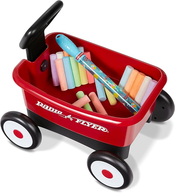 Radio Flyer My 1st Wagon 2-in-1 Walker & Pull Wagon with Bubbles and Chalk for Toddlers Ages 1-4, Red Amazon Exclusive