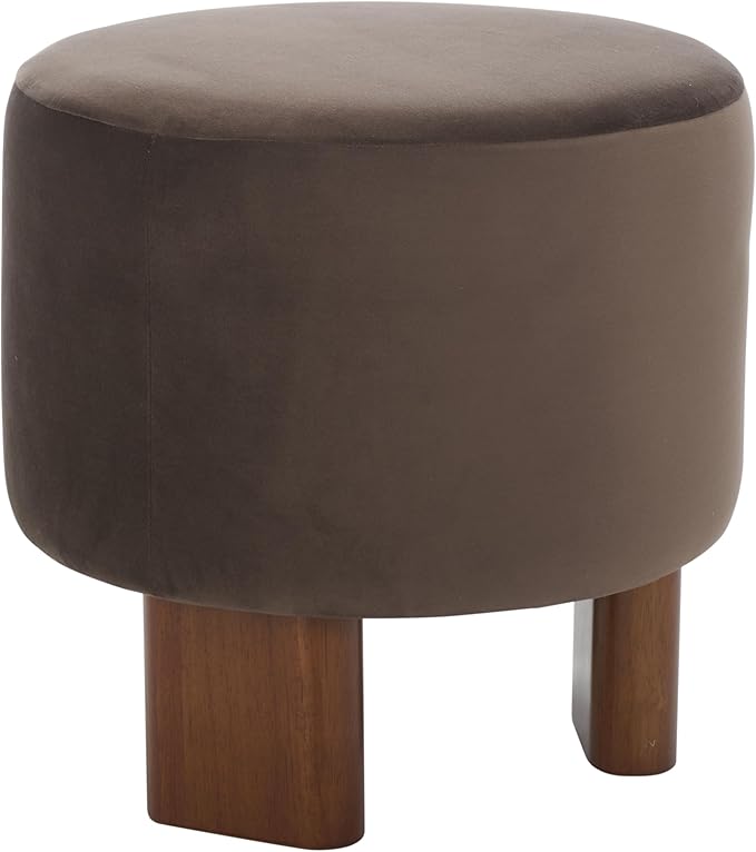 SAFAVIEH Home Collection Mista Chocolate Brown Velvet Round Ottoman Seat Foot Rest