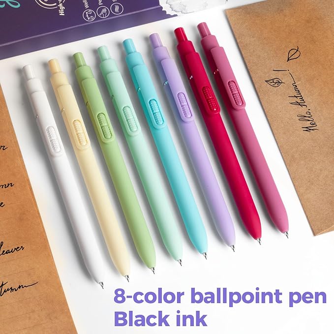 8 Pcs Ballpoint Pens, Large Capacity Black ink pens, Quick-Dry 0.7mm Medium Point Fidget Pens for Smooth Writing for Notetaking Coloring, No Bleed, No Smudge, School & Office Supplies