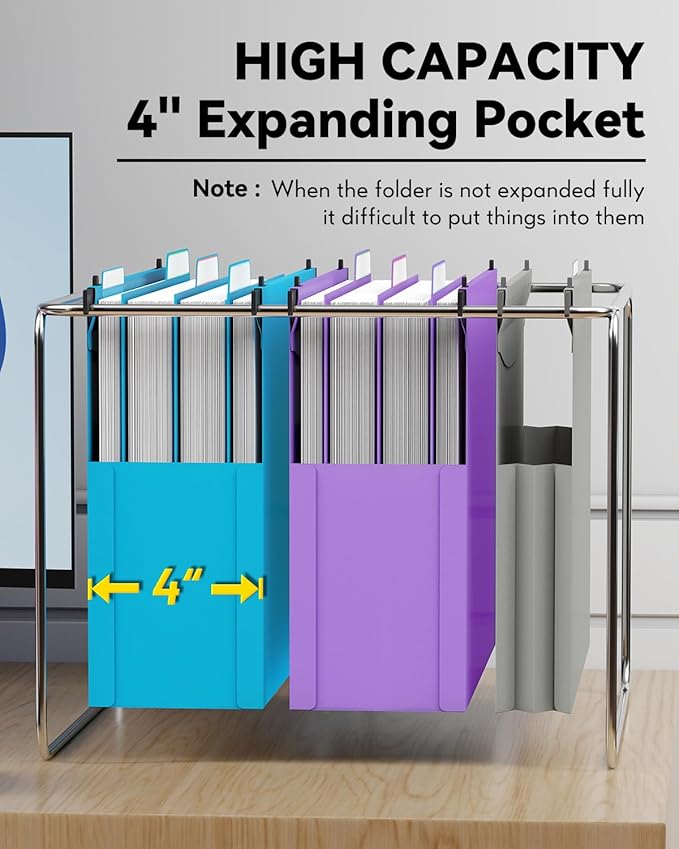 Ansook Extra Capacity Hanging File Folders Letter Size,6 Pack Plastic File Cabinet Folders with Tabs,Heavy Duty 4" Expandable Hang Folder with Movable Dividers,Hanging Folder Organizer for File Frame