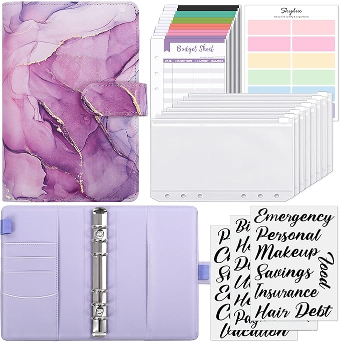 SKYDUE Budget Binder, Money Saving Binder with Zipper Envelopes, Cash Envelopes and Expense Budget Sheets for Budgeting