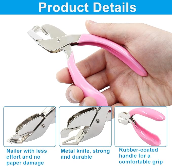 Pink Staple Remover Tool Heavy Duty Staple Puller, Staple Remover Stick for Office, School and Home Using, Easy Removal of Staples