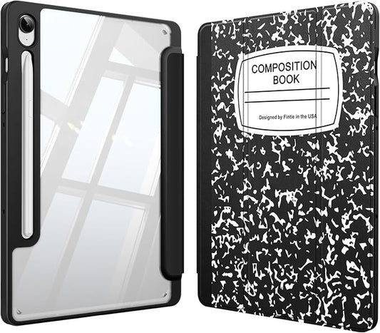 Fintie Hybrid Slim Case for Samsung Galaxy Tab S10 Lite/ S10 FE/ S9 FE 10.9 Inch/Tab S9 11 Inch with S Pen Holder, Shockproof Cover with Clear Transparent Back Shell, Auto Wake/Sleep, Composition Book