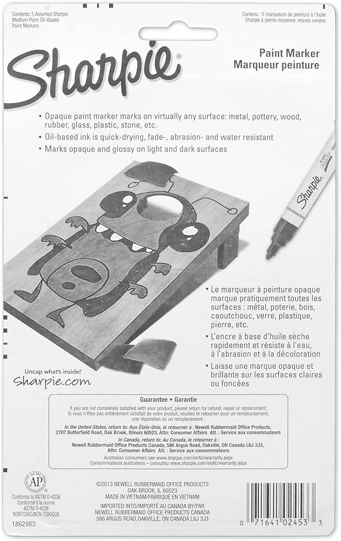 Sharpie Oil-Based Paint Markers, Medium Point, Bright Colors, 5 Count - Great for Rock Painting