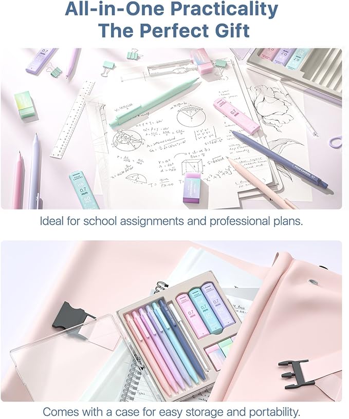 Four Candies Mechanical Pencils 0.9mm, with HB & 2B Lead Refills 0.9 mm, Pastel Eraser Set & Eraser Refills, 16-Count Pack with Case, Cute Aesthetic School Supplies for Writing, Drawing and Sketching