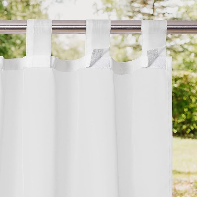 NICETOWN 2 Panels Outdoor Sheer Curtains for Patio Waterproof, Self-Sticky Tab Top Elgant Airy Voile Sheer Indoor/Outdoor Drapes for Arbor/Porch, Ivory, W54 x L108